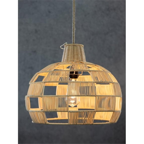 ELE Light & Decor Dome Coastal Rattan Pendant Light with Plug-in in Beige