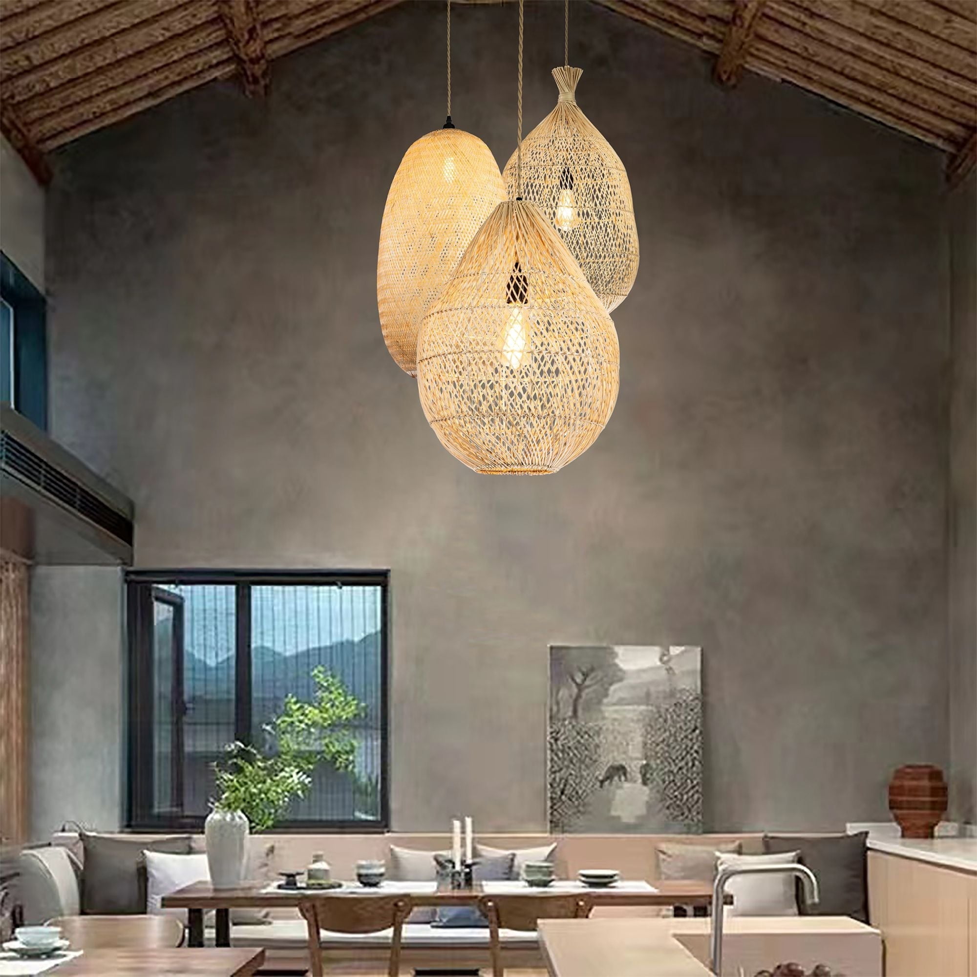 ELE Light & Decor Handmade Bamboo and Rattan Pendant Light in Tan