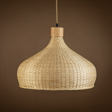 ELE Light & Decor Rasa Bamboo and Rattan Dome Pendant Light in Tan