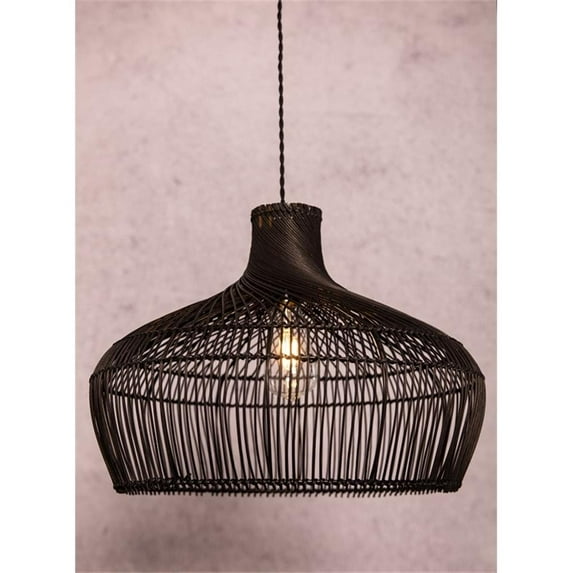 ELE Light & Decor Round Rattan Pendant Light with Adjustable Cord in Black