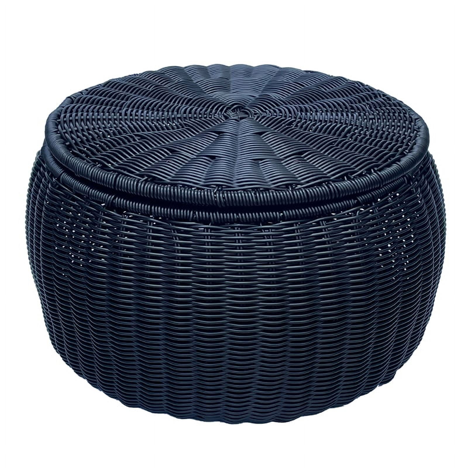 ELE Light Decor Wicker Rattan Footstool with Storage Seat in