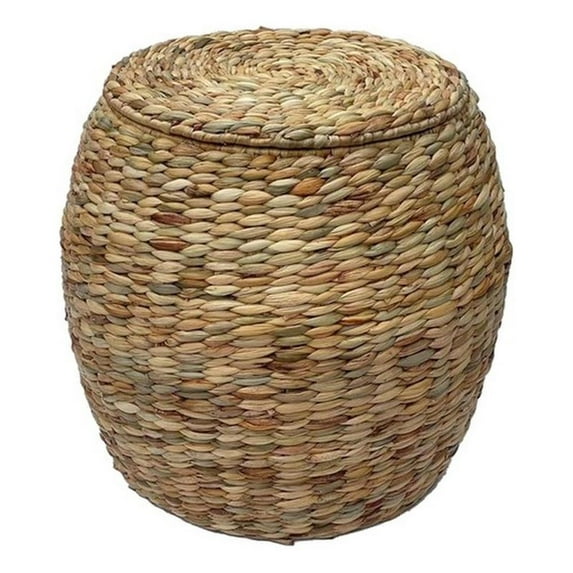 ELE Light & Decor Wicker / Rattan Large Storage Ottoman Basket with Lid in Beige