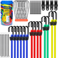 thumbnail image 1 of ELEAD 33 Piece Premium Bungee Cords Assortment Jar, Includes 10", 18", 24", 32", 40" Bungee Cord with Hooks, 6" Nylon Cable Ties, 8" Canopy Tarp Ball Ties and Tarp Clips, 1 of 7