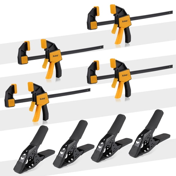 ELEAD 8-Piece Heavy Duty Woodworking Clamp Set | 12 Inch 150 LBS Bar Clamps & Quick Release Metal Spring Clamps for Secure Wood Fixing