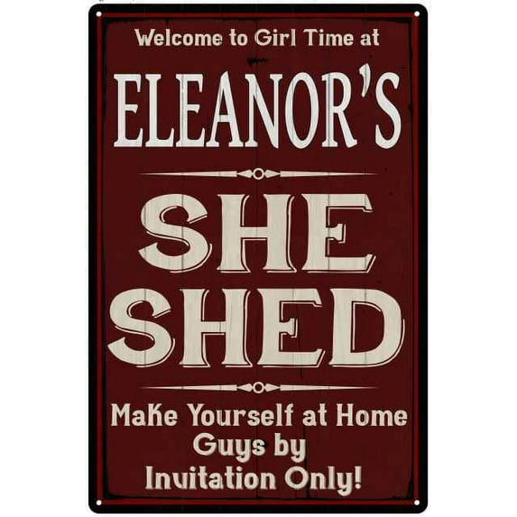 ELEANOR'S She Shed Sign Red Wall Shack Decor Lady Cave 8 x 12 Matte Finish Metal 108120088151
