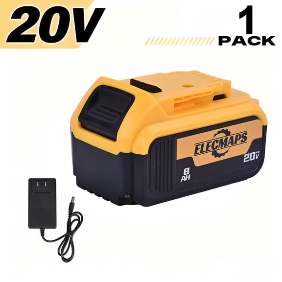ELECMAPS 20V 8.0Ah Replacement Battery & Charger Kit, Compatible withDeWalt 20V MAX DCB200 DCB205 DCB206 DCB207, High Capacity & Long-Lasting Power