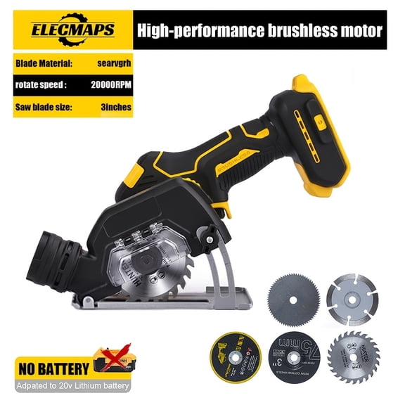 ELECMAPS 3 Inch Cordless Circular Saw,Compatible with DeWalt 20V Battery ,Brushless Handheld Mini Cut Off Saw with 5 Blades, 0-45 Degree Bevel Cutting, for Wood Metal Tile Plastic Cutting(Tool Only)