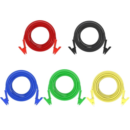ELECTCHN 5PCS Alligator Clips Test Leads Dual Ended Crocodile Wire Cable with Insulators Clips Test Flexible Copper Cable for Electrical Testing 6.56ft/10ft/16.4ft