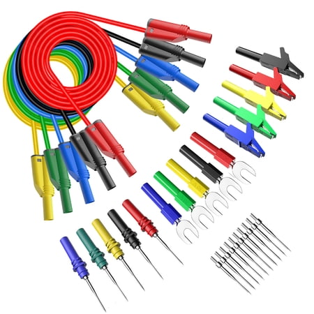 ELECTCHN 5PCS Banana Plug Silicone Test Leads Kit 4mm Fully Insulated Safety Shrouded Stackable Banana Plug with Alligator Crocodile Clips Test Fork Back Probe Pins for Multimeter