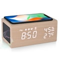 thumbnail image 1 of ELECTIME Wooden Digital Alarm Clock with Wireless Charging, Bluetooth Speaker, Temperature, Humidity, 1 of 13