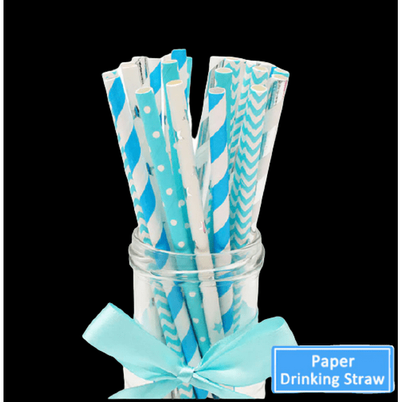 ELECTRIC BLUE & SILVER Paper Straws*
