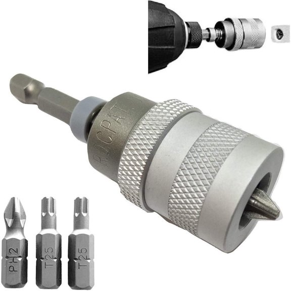 ELECTRIC DRILL to SCREWGUN CONVERTER Adjustable Clutch Drywall Tool Screw Depth Setter w/Manganese S2 Phillips 2 Bit | Countersink Plywood Deck PH2 Screws | 1/4 Shank Fits Corded Cordless