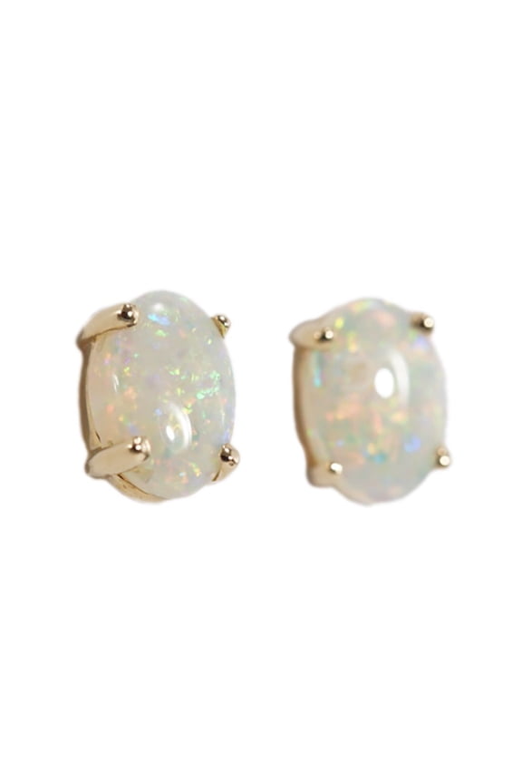 ELECTRIC RAINBOW 14KT GOLD NATURAL AUSTRALIAN WHITE OPAL STUD EARRINGS