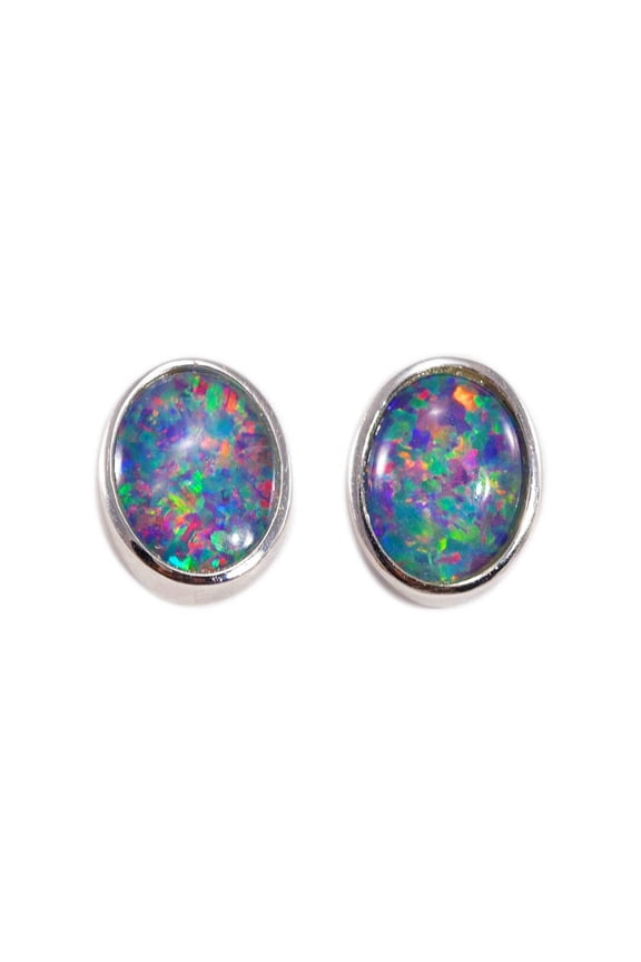 ELECTRIC STAR BLAST STERLING SILVER AUSTRALIAN BLACK OPAL STUD EARRINGS