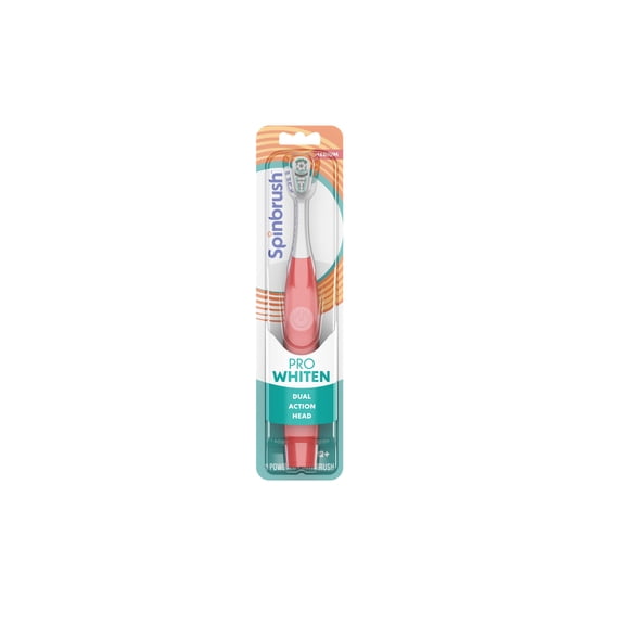 SPINBRUSH PRO WHITEN BATTERY POWERED ELECTRIC TOOTHBRUSH FOR ADULTS, MEDIUM BRISTLES, CORAL