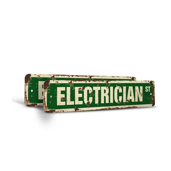 ELECTRICIAN Vintage Style Rustic Street Sign – (2 Pack) Electric Apprentice Patch Panel Breaker Retro Decorative Wall Sign for Home, Bar, Garage, or Outdoor Use | 4" X 18" Plastic Road