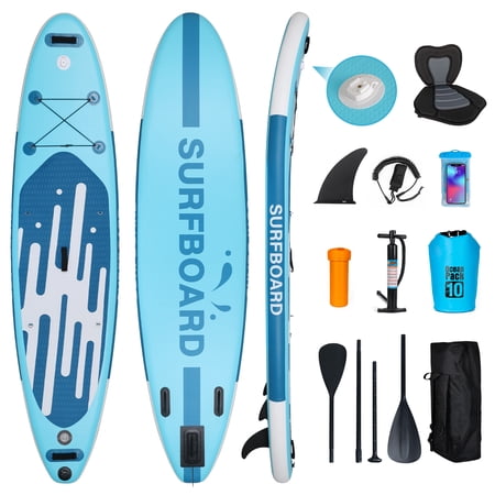 ELECWISH 11FT Inflatable Stand Up Paddle Board with Kayak Seat,Non-Slip Deck SUP Paddle Board Accessories Backpack Leash Pump,Blue