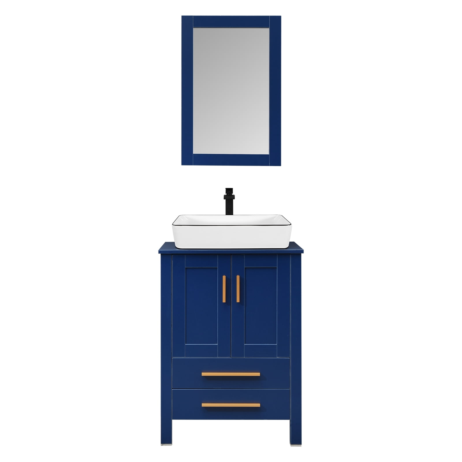 ELECWISH 24 Inch Bathroom Vanity and Sink Combo Cabinet Blue Modern Wood Fixture Stand Pedestal Vanities Set with Mirror