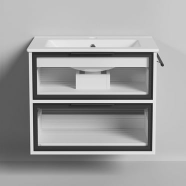 ELECWISH 24"Single Bathroom Vanity Set With Ceramic White Sink Top Floating Bathroom Vanity,Single Sink Bathroom Vanity Combo,Modern Bathroom Vanity,White Wall Mounted Cabinet Set