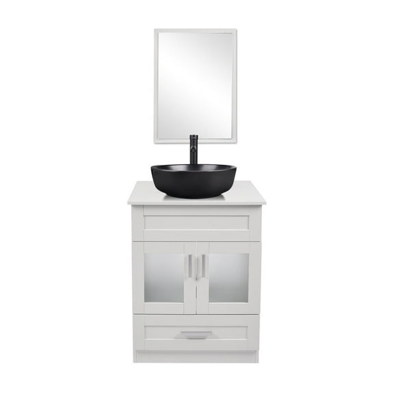 ELECWISH 24" Vanity Bathroom Cabinet with Mirror and Vessel Sink Bowl Faucet Combo Set