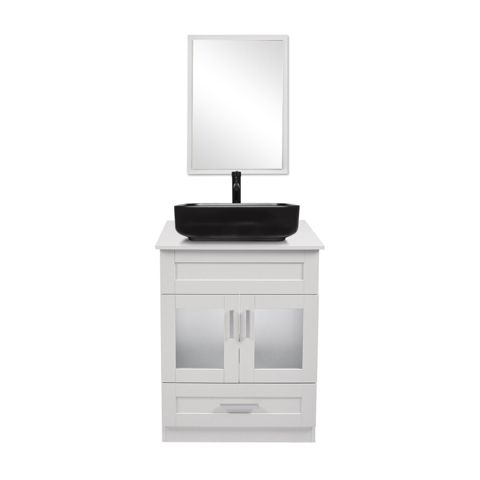 ELECWISH 24" Vanity Bathroom Cabinet with Mirror and Vessel Sink Bowl Faucet Combo Set