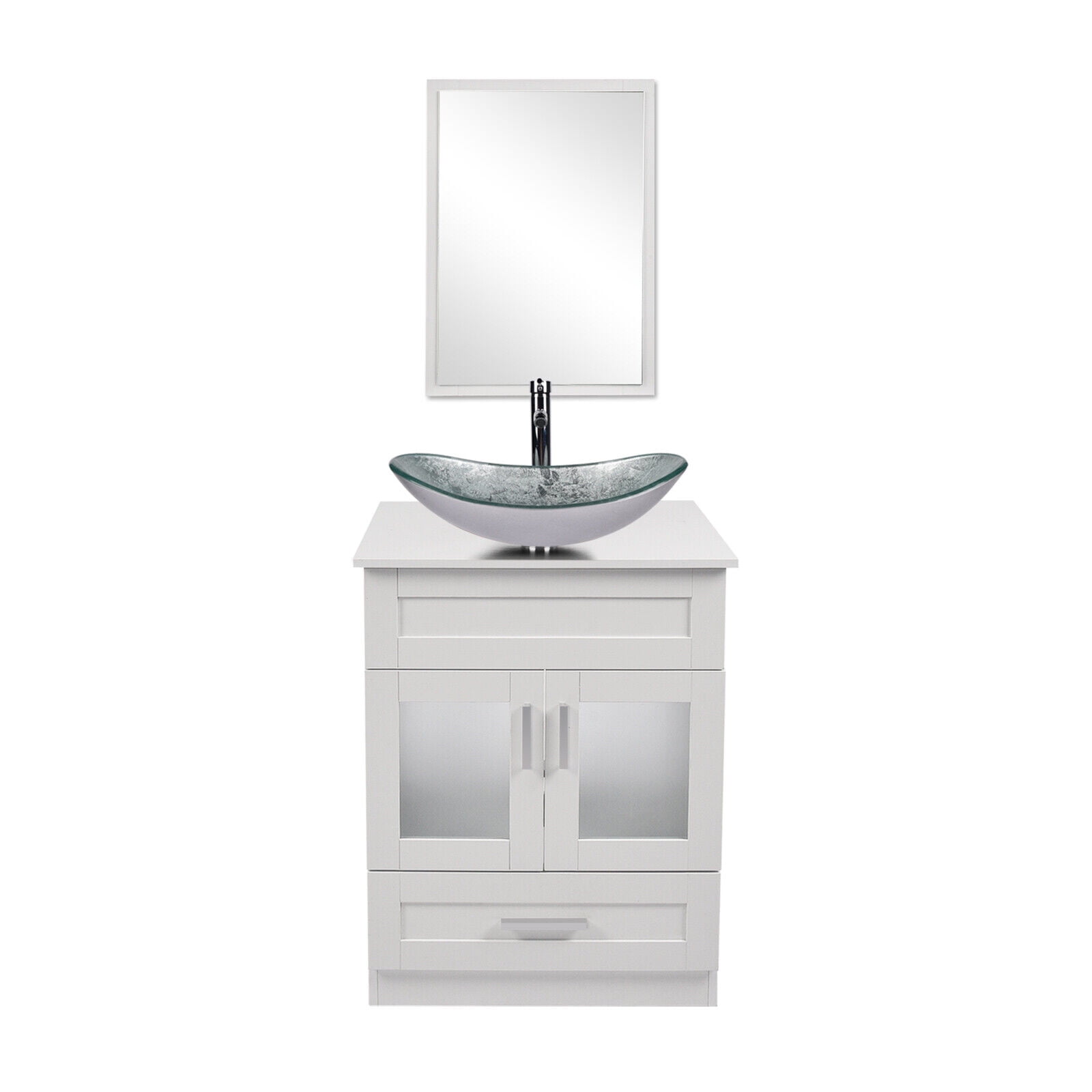 ELECWISH 24" Vanity Bathroom Cabinet with Mirror and Vessel Sink Bowl Faucet Combo Set