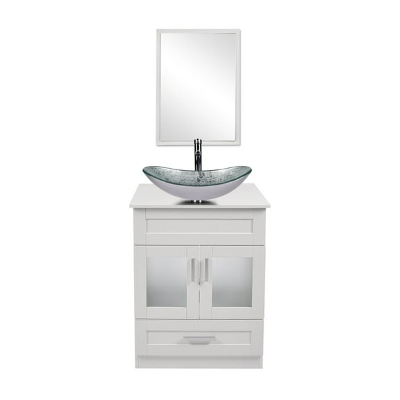 ELECWISH 24" Vanity Bathroom Cabinet with Mirror and Vessel Sink Bowl Faucet Combo Set