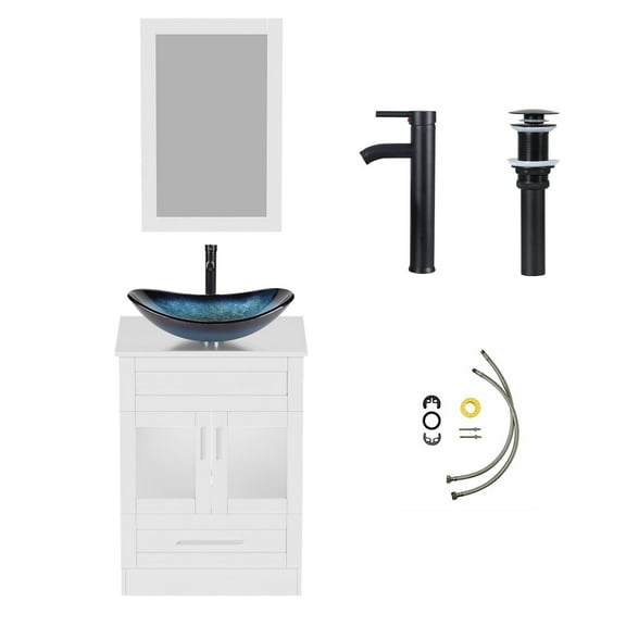 ELECWISH 24" Vanity Bathroom Cabinet with Mirror and Vessel Sink Bowl Faucet Combo Set