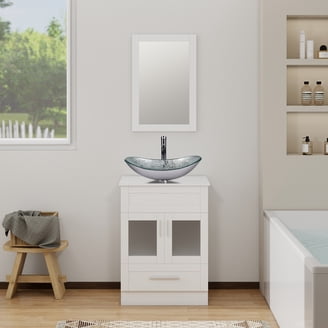 21" Gray Stone Resin Vessel Sink Combo – Leaf-Shaped Above-Counter Bathroom Bowl With Drain (Faucet Not Included)