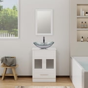 ELECWISH 24 Vanity Bathroom Cabinet with Mirror and Vessel Sink Bowl Faucet Combo Set