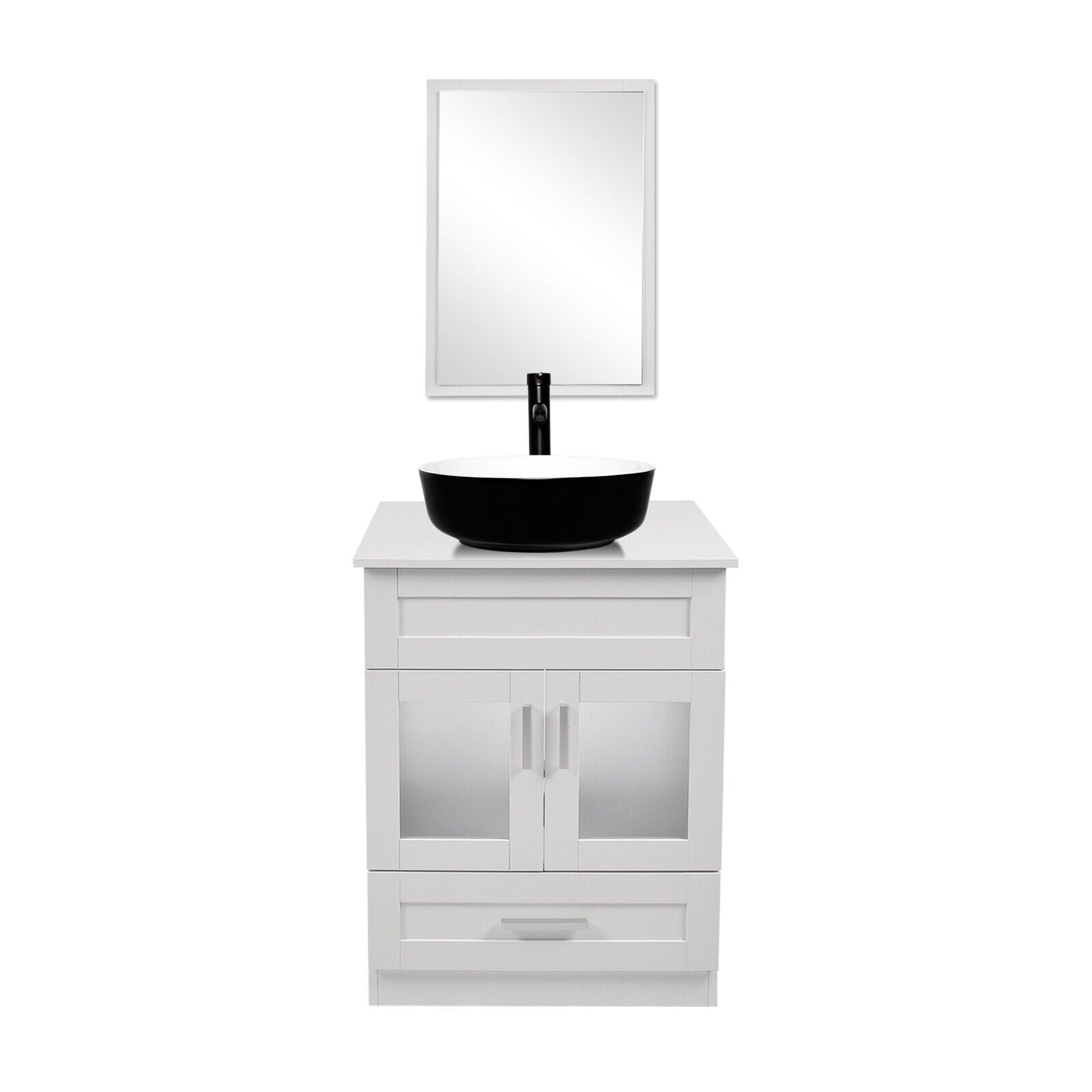 ELECWISH 24" Vanity Bathroom Cabinet with Mirror and Vessel Sink Bowl Faucet Combo Set