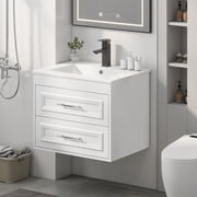 ELECWISH 24" White Single Bathroom Vanity Set - Floating Wall Mounted Cabinet, Modern Style Vanity Combo Faucet Not Included