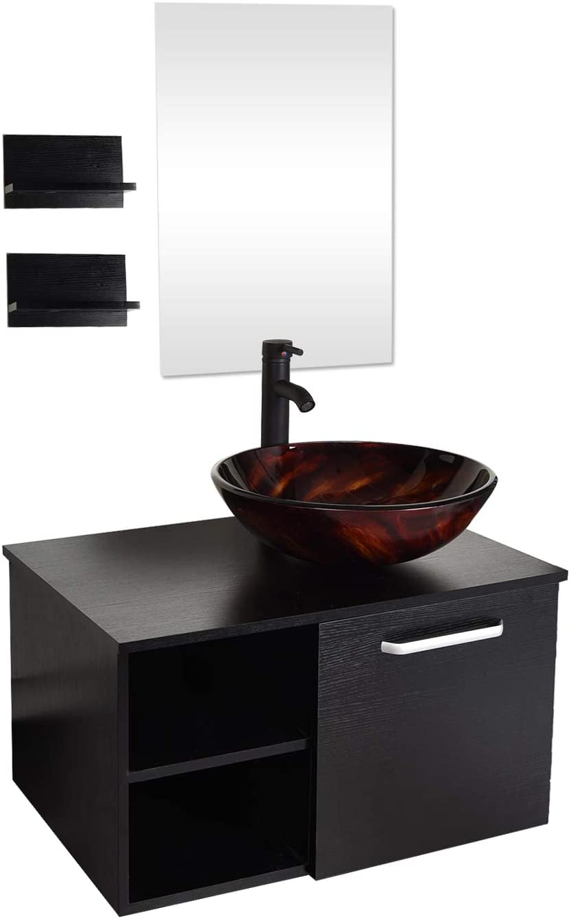 ELECWISH 28 Inch Wall Mounted Bathroom Vanity and Sink Combo with Mirror and Chrome 1.5 GPM ...