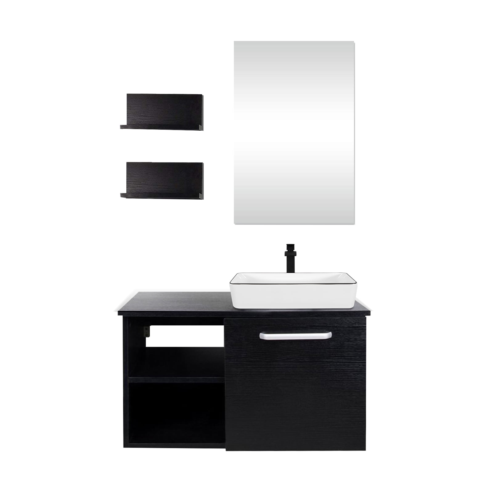 ELECWISH 28'' Modern Wall Mounted Bathroom Vanity with Sink, Mirror, Chrome Water Saving Faucet ...