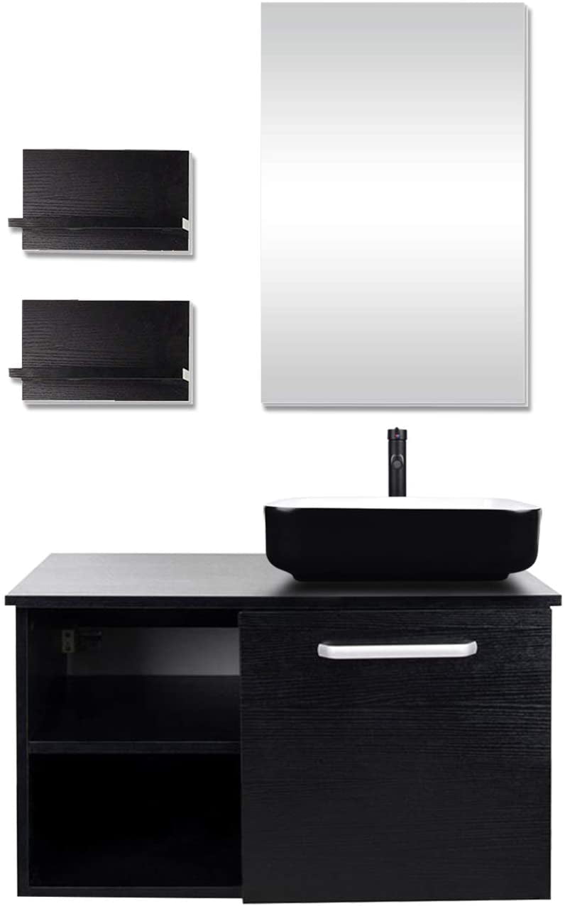 ELECWISH 28-Inch Wall Mounted Vanity with Black Ceramic Sink, Eco ...