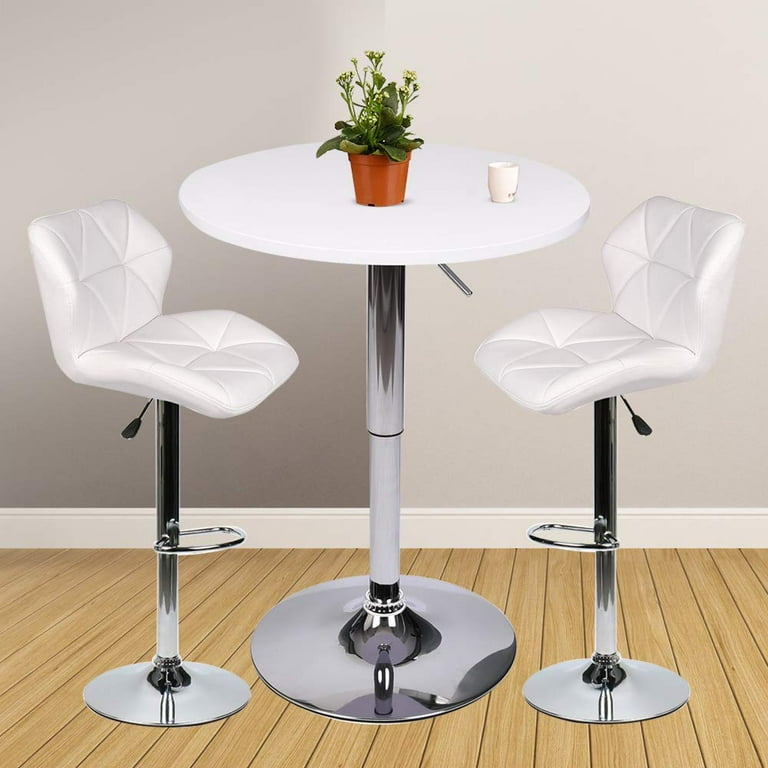 ELECWISH 3 Pieces Barstool and Pub Table Set Adjustable Height Swivel White Wood Round Table and Padded PU Leather Bar Chair Dining Set
