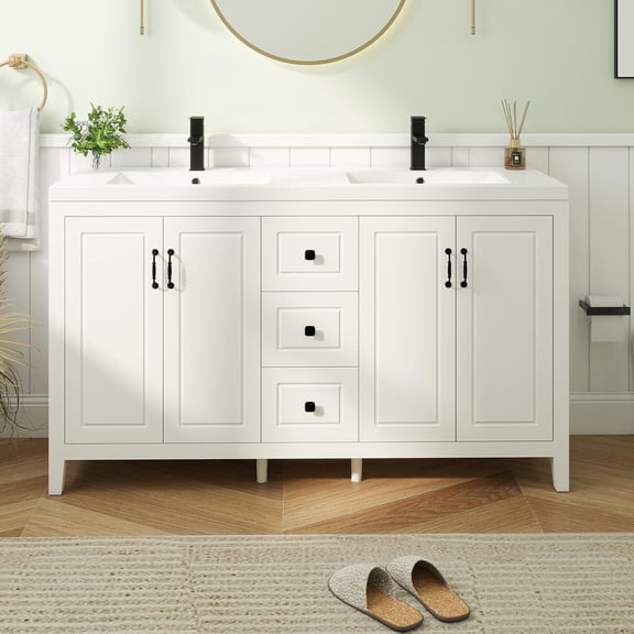 ELECWISH 30 Bathroom Vanity with Ceramic Sink, Painted Surface Freestanding Vanity Cabinet with 2 Soft-Close Doors, 1 Drawers,Matte Black Faucet Drain, Modern Bathroom Furniture, White