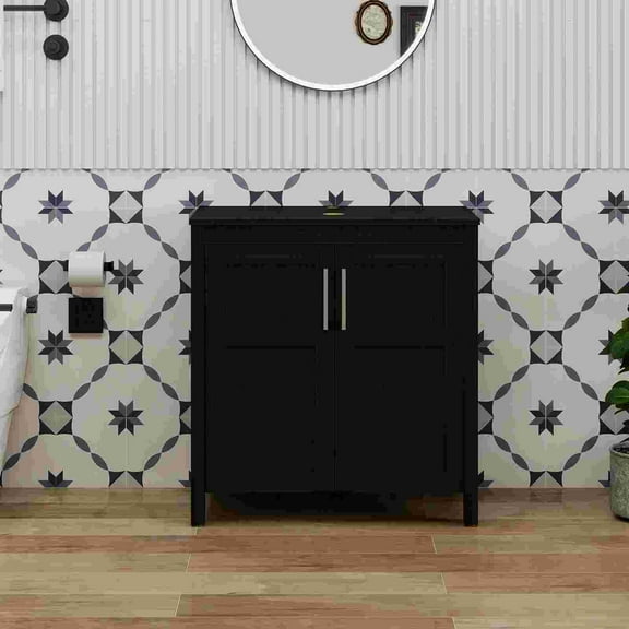 ELECWISH 30 Inches Traditional Bathroom Vanity in Black Finish, Single Bathroom Vanity with Top and 2-Door Cabinet