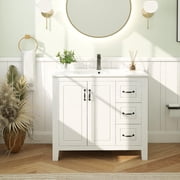 ELECWISH 36 Bathroom Vanity with Sink Combo, Single Sink Bathroom Vanity with 3 Drawers and 2 Soft Close Doors, Freestanding Bathroom Vanity with White Sink, White