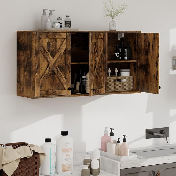 ELECWISH 36" W Laundry Cabinet, Medicine Cabinet, Bathroom Kitchen Storage Wall Mounted Farmhouse Organizer with Shelves Over Toilet, Brown