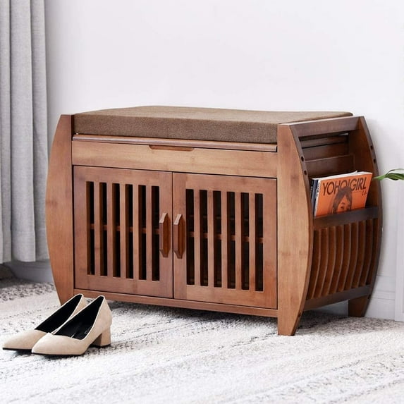 ELECWISH Shoe Bench Rack with Removable Cushion, Hidden Storage Compartment, Side Drawer, Entryway Shoe Storage Organizer Shoe Cabinet for Hallway Entryway (28.3 x 12.6 x 18.3 inch)