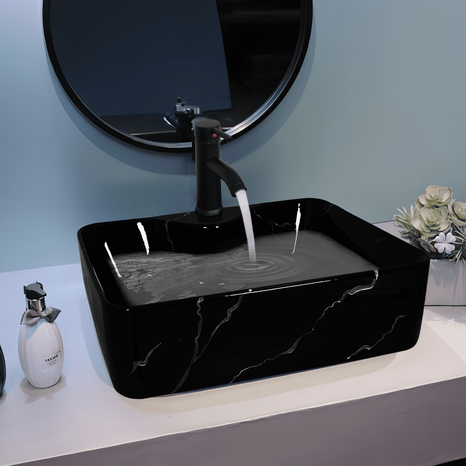 Elecwish Round Grey Glass 16.3 in Vessel Sink with Faucet Pop-Up Drain