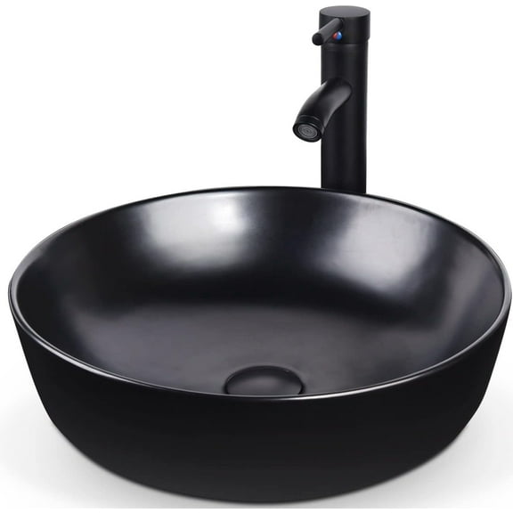 ELECWISH Bathroom Sink and Faucet Combo Artistic Porcelain Ceramic Vessel Sink Basin Washing Bowl Set, Cabinet Countertop Sink with Chorme Faucet Pop-up Drain and Water Pipe Lavatory