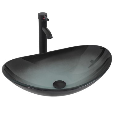 ELECWISH Oval Tempered Glass Vessel Sink Set With Faucet & Pop-up Drain - Multi-Color