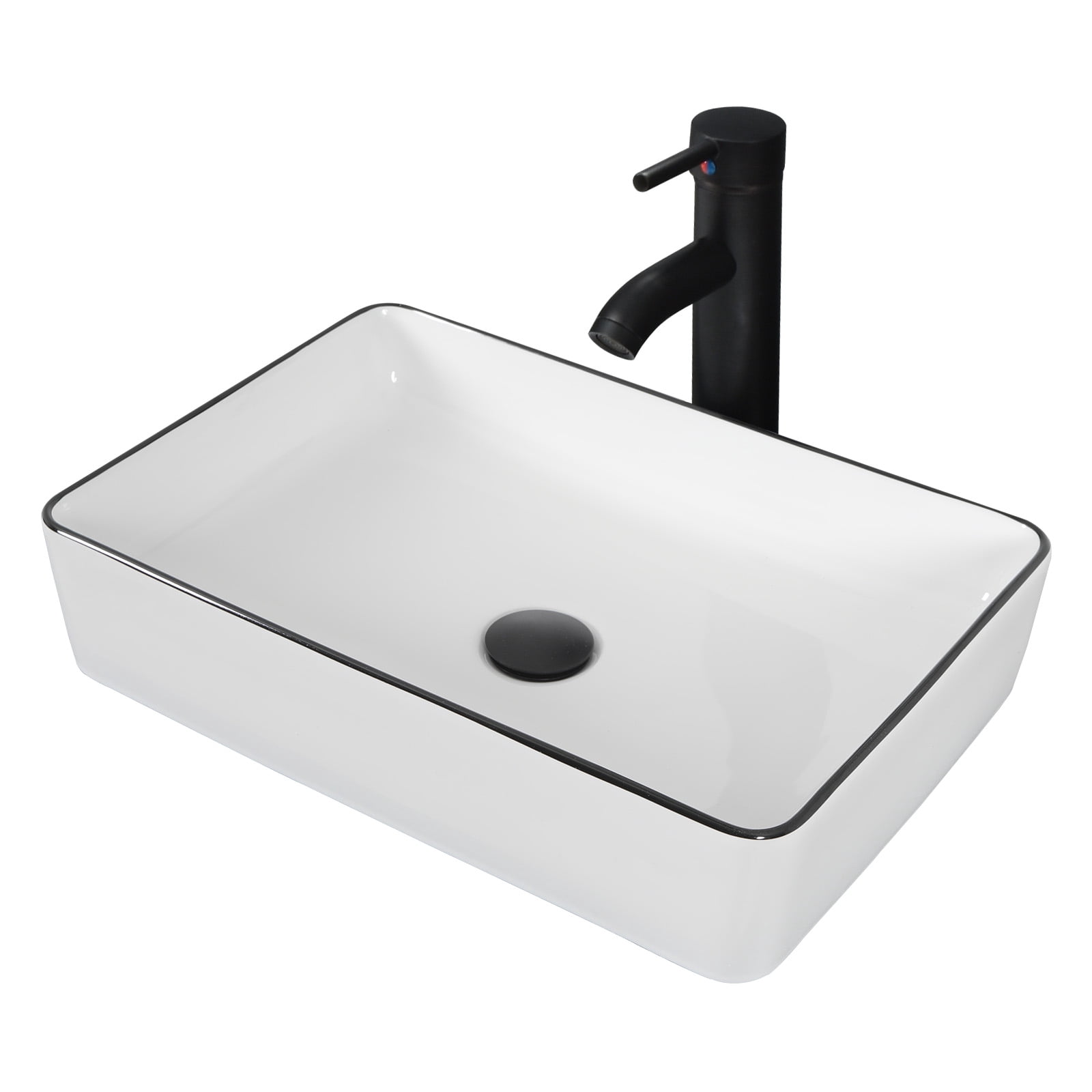 ELECWISH Bathroom Vessel Sink,Ceramic Vessel Sink For Bathroom,Rectangular Ceramic Vessel Sink with Faucet & drainer set, 20*14" Vessel Sink