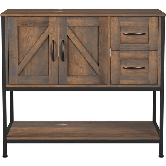 ELECWISH Bathroom Vanity, 36" Classic Dark Brown Bathroom Vanity Set Stylish Design with Cabinet&2 Drawers