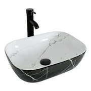 ELECWISH Bathroom Vessel Sink Ceramic Vessel Sink For Bathroom Rectangular Ceramic Vessel Sink with Faucet & drainer set