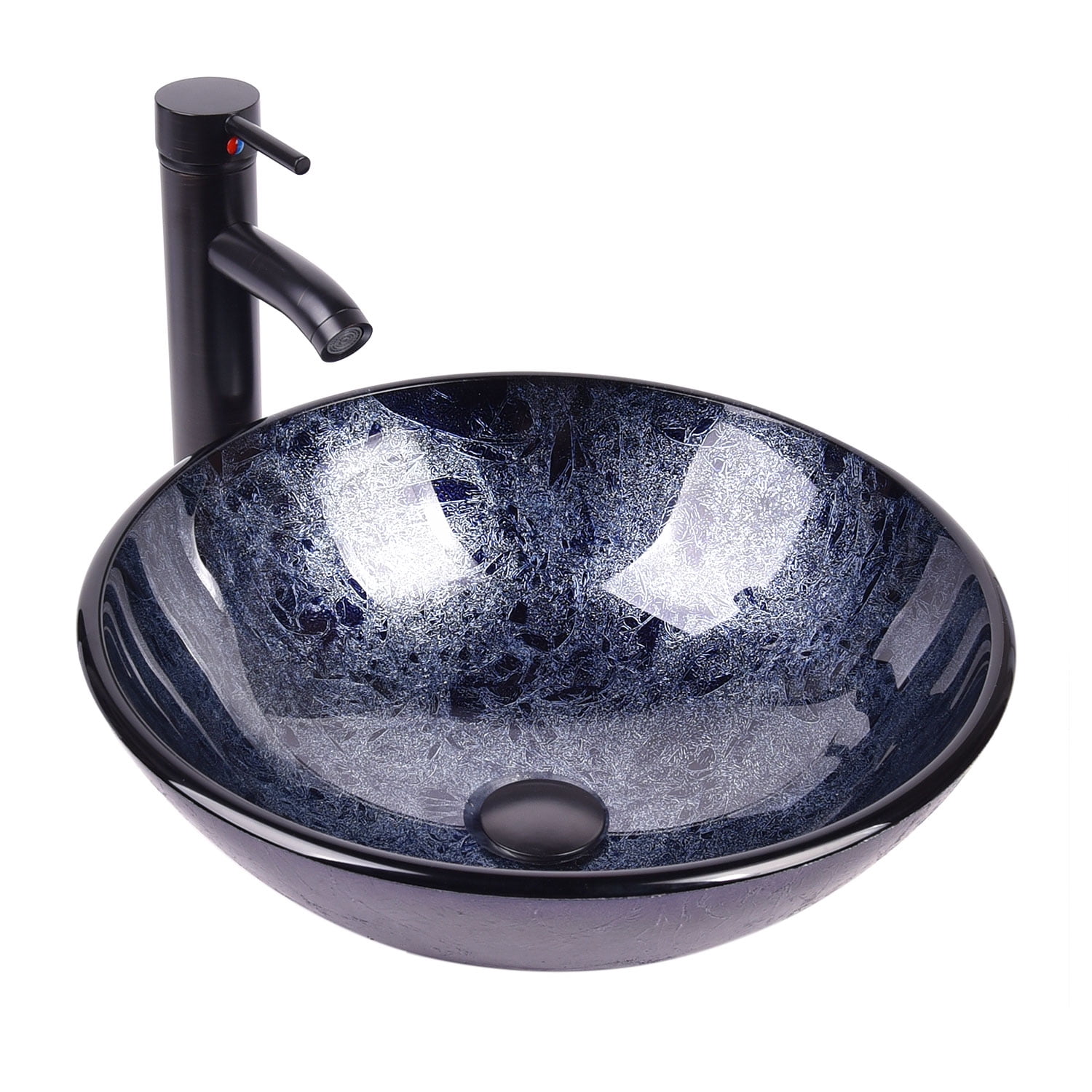 ELECWISH Bathroom Vessel Sink Tempered Glass Vanity Round Bowl with Oil ...