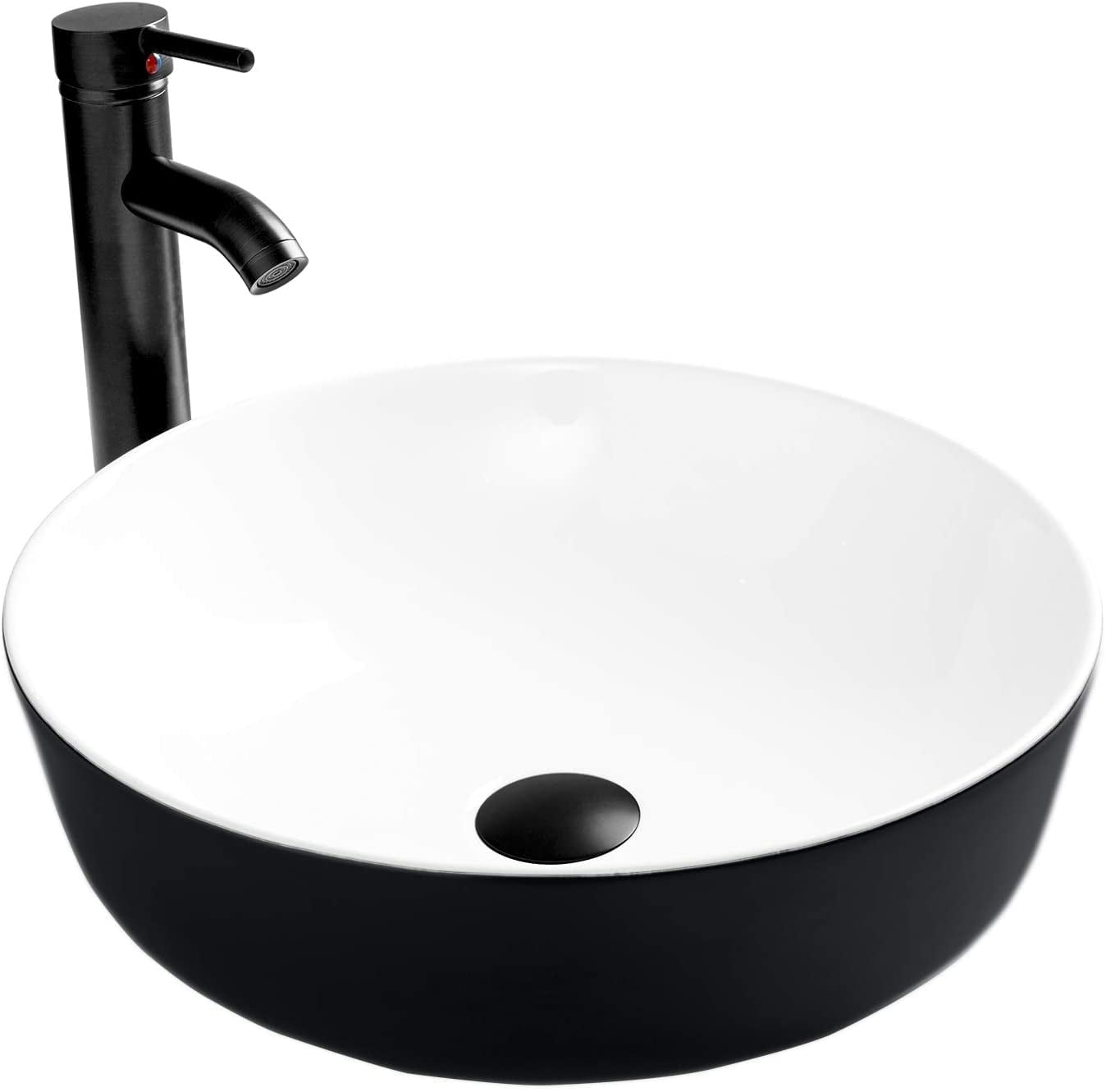 ELECWISH Black and White Ceramic Square Bathroom Sink Vessel ELECWISH Black and White Ceramic Square Bathroom Sink Vessel