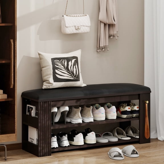 ELECWISH Brown Shoe Bench With Metal Hook